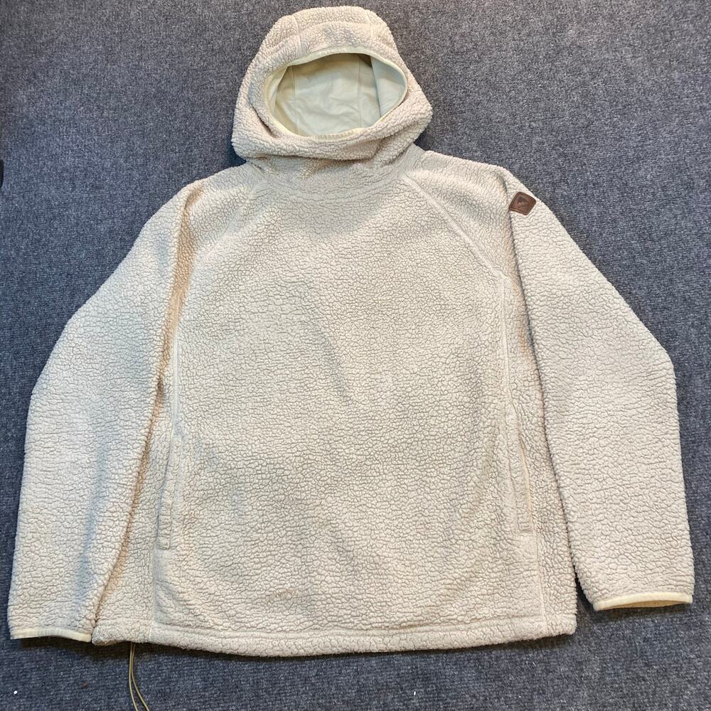 Burton Mens Large Lynx Cream Pebbled Fleece Pullover Hooded Jacket Hoodie Sherpa
